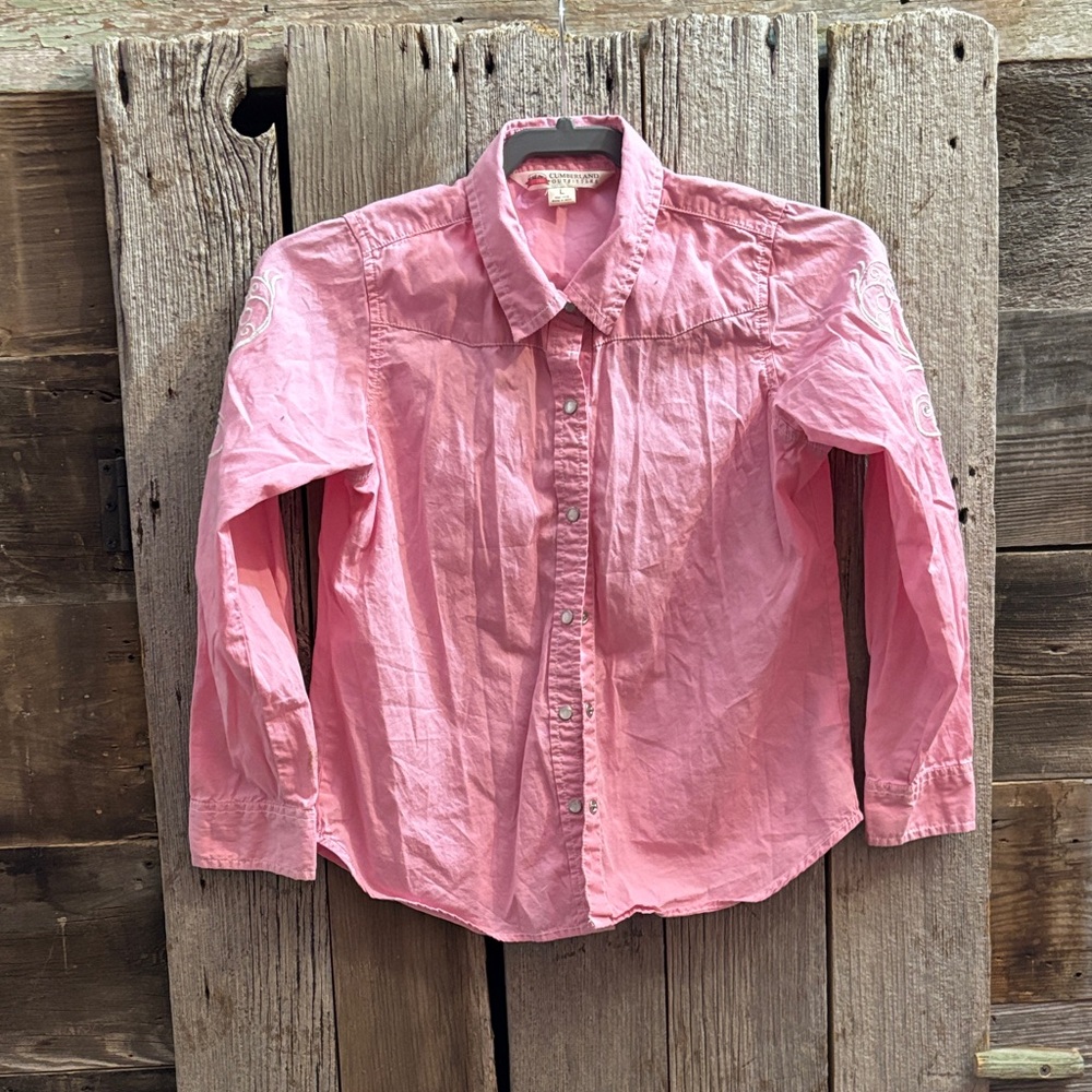 Charming Pink Kids Blouse with embroidered sleeves size large